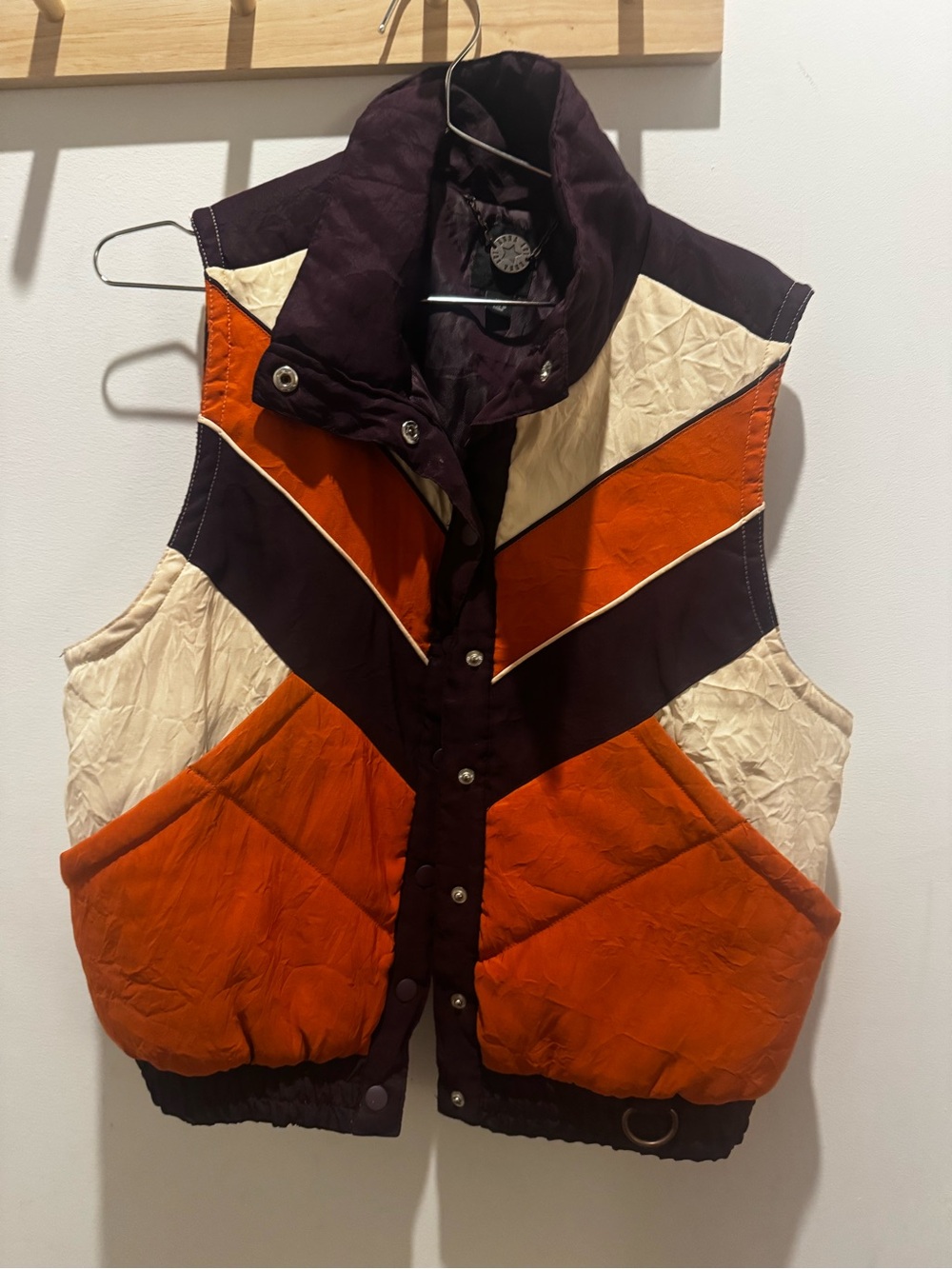 Anna Sui Orange, Cream & Deep Purple Colorblock Puffer Vest